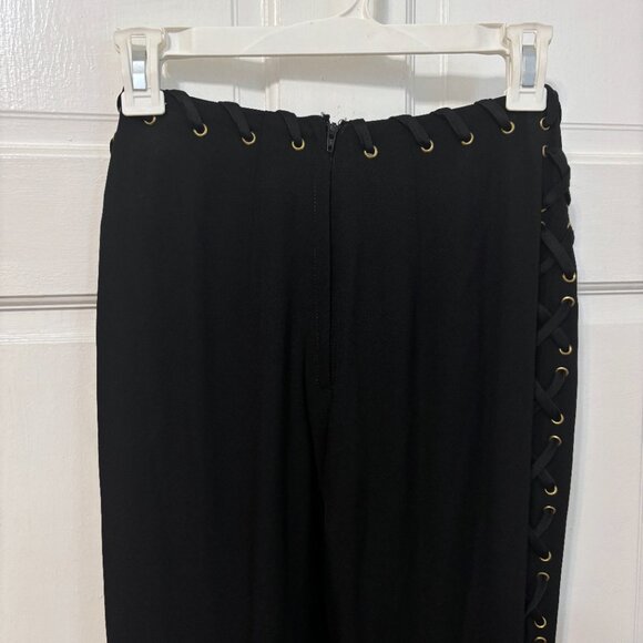 Moschino Cheap and Chic Side Slit Lace Up Pants Black Gold Vintage USA 4 6 8 S - Picture 8 of 16